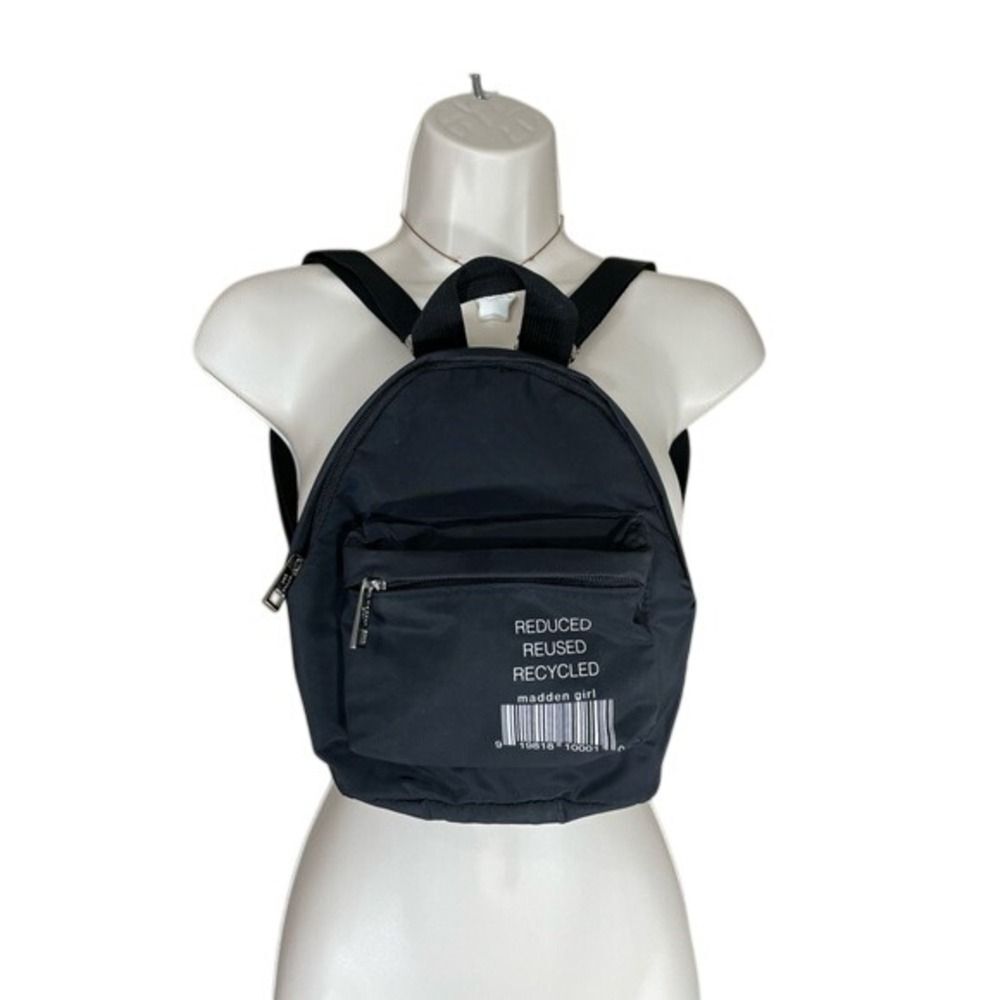 Madden Girl Mini Backpack Black Recycled Graphic Nylon Bag LN/NWOT
